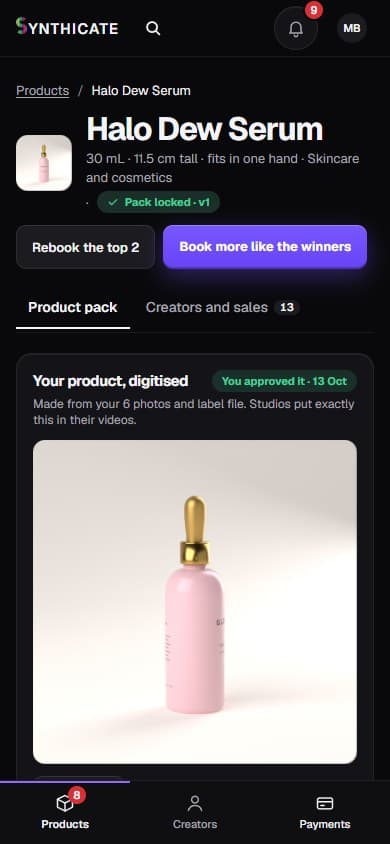 A product’s pack: its photos, label, colours and the brief